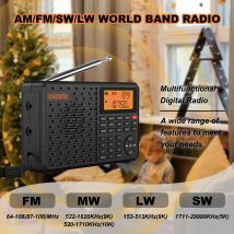XHDATA D-109 Radio portatile digitale stereo AM SW MW Radio FM Compatibile con Bluetooth Radio multifunzionale Supporto Lettore di schede TF
