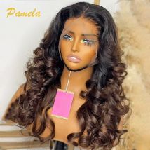 Ombre 1B/4 braun gefärbt 250 % hohe Dichte lose Welle Lace Front Perücke 13x4 HD transparente Spitze Frontal Echthaar Perücke für Frauen