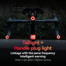 ROCKBROS Luce per bicicletta Sensore intelligente delle vibrazioni del freno Fanale posteriore Spina terminale del manubrio Luce per bici Tipo USB Luce per ciclismo su strada MTB