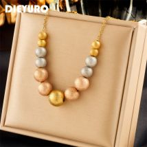 DIEYURO 316L Stainless Steel Exaggerated Large Beads Ball Necklace For Women Girl Fashion Waterproof Choker Chain Jewelry Gift