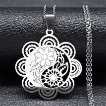 Yin Yang Blume des Lebens Anhänger Halskette für Frauen Männer Edelstahl Silber Farbe hohle Taoismus Halsketten Schmuck Geschenk n339s04