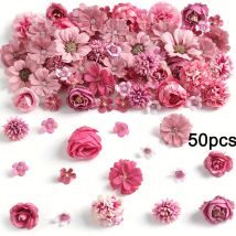 50 Stück Mix künstliche Blumenköpfe für Heimdekoration, künstliche Blumen, Garten, Hochzeit, Dekoration, Partyzubehör, Girlande, Geschenke, Ornament