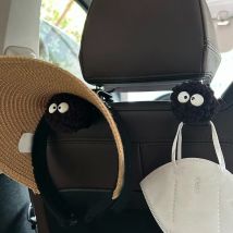 2PCS Nette Cartoon Schwarz Kohle Kugeln Auto Sitz Zurück Haken Lagerung Fahrzeug Kopfstütze Organizer Aufhänger für Lebensmittel Tasche Dekoration