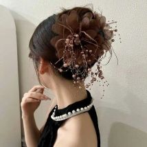 Pfingstrose Blume Perlen Quaste Clip Haar Klaue Krabbe Für Die Rückseite Der Kopf Elegante Haar Clip Für Frauen Mode Kopfbedeckungen Zubehör