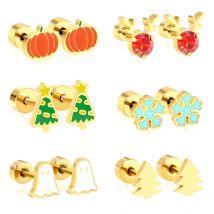 LUXUSTEEL Stainless Steel Women's Earrings Golden Plated Star Snowflake Christmas Tree Pumpkin Stud Earring Christmas Party Gift