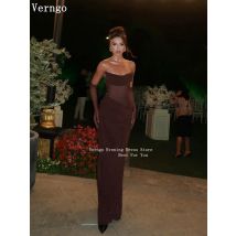 Verngo Brown Chiffon Evening Dress Strapless Bone Mermaid Formal Occasion Dress Sexy Maxi Saudi Arabia Prom Gowns