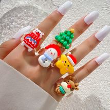 Iparam Plastik kleine Glocke Rentier Schneemann Weihnachts baum Cartoon Ring für Frauen Männer Modeschmuck Weihnachts geschenke