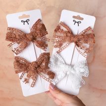 2 Teile/satz Baby Mädchen Haar Clips Nette Spitze Ausschnitt Bowknot Handgemachte Bögen Haarnadel Barrettes Kinder Solide Headwear Haar Zubehör