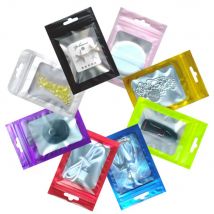 100 Teile/los Bunte Matte Aluminium Mylar Folie Klare Kunststoff Tasche mit Hängen Loch Zip-Lock Grip Dichtung Reißen Kerbe Wiederverschließbaren beutel