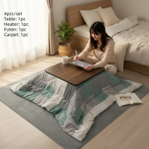 4pcs Full Kotatsu Set Table Heater Futon Carpet Japanese Style Living Room Furniture Tatami Foot Warmer Heated Coffee Tea Table