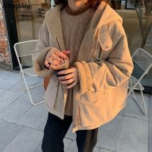 Parkas Frauen Winter Dicker Weichen Kawaii Mode Ulzzang Ins Mädchen Outwear Double-side Beliebte Weibliche Kleidung Lange Hülse Grundlegende