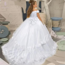 White Flower Girl Dress Fluffy Appliqués First Communion Birthday Prom Party Customization Little Girl Costumes