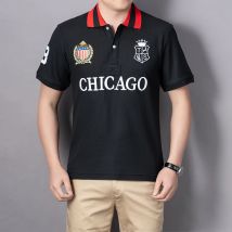 Herren-Poloshirt USA Chicago, kurzärmelig, Royal, Freizeit, Sport, Party, Baumwolle, bestickt, mit Schlitz, Kontrastfarbe, Original