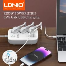 LDNIO Caricatore rapido da 65 W Ciabatta USB Spina europea da 2 M Cavo di prolunga elettrico Filtro di rete Spine multiple Adattatore presa