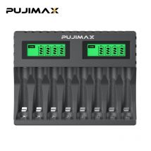 Caricabatteria PUJIMAX a 8 slot Adatto per batteria ricaricabile AAA/AA da 1,2 V Protezione da cortocircuito Display a LED Caricatore NiMH/NiCd