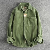 Washed Long Sleeve Pure Cotton Corduroy Men's Shirt American Style Khaki Trendy Single Pocket Coat Outerwear Youth Fashion