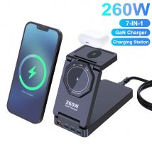 Stazione di ricarica wireless magnetica da 260 W Caricatore GaN USB TypeC PPS PD ricarica rapida per iPhone 16 15 Supporto pieghevole per AirPods IWatch