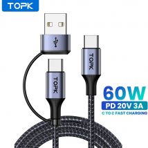 Kabel TOPK 60W PD szybka ładowarka kabel USB C do USB typu C do MacBook Pro USB C PD szybkie ładowanie dla Samsung Xiaomii