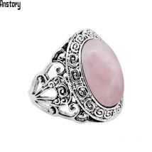 Vintage rosa Quarz Jade Amethysten Ringe für Frauen Antik versilbert Pflanze Schnecke Mode Ring