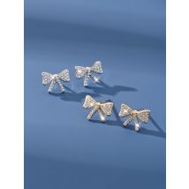Korean 925 Sterling Silver Broken Diamond Bow, Cute Mini Zircon Temperament, Luxurious Women's Earrings, Jewelry Accessories