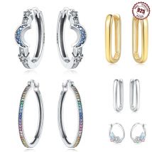 Einfache Creolen aus 925er-Sterlingsilber, Stern, Mond, für Damen, Ohrstecker, Silber, Modeschmuck für Party, Hochzeit, Verlobung, Geschenk