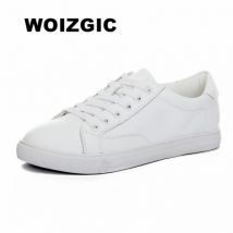 Woizgic Damen Damen echtes Leder weiße Schuhe Wohnungen schnüren Mokassins Frühling Herbst vulkan isierte Schuhe koreanisch