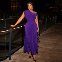African Fashion Solid Color Tight One-Shoulder Long Dress Sleeveless Splite big hem Dress Sexy Night Party Purple Dress
