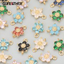 GUFEATHER MD03,accessori di gioielli,placcato in oro 18k,rame,zirconi,forma di fiore,ciondoli,creazione di gioielli,ciondoli fai da te,10 pz/lotto