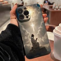 Jesus Kreuz bemalte Handyhülle für iPhone 16 15 14 13 12 11 Pro Max XS X XR 7 8 Plus Mini SE 2020 2022