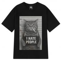 Ich hasse Menschen Meow Print T-shirt Spaß Katze Print T Shirts Männer Frauen Lose Kurzarm Kleidung Harajuku Baumwolle Casual T-shirts