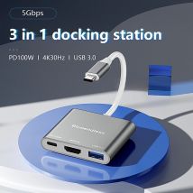 Blueendless 3-in-1-USB-C-Hub Typ C auf HDMI-kompatibler Adapter Typ C auf USB 3.0-Ladekonverter für Laptop MacBook