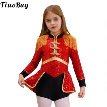 Disfraces de maestro de ceremonias de circo para niñas, mono de leotardo de lentejuelas con flecos y hombros de manga larga, Ropa de baile para Cosplay de Carnaval