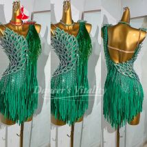 Abito da ballo latino senza schienale Personalizzato AB Pietre Nappa Costume da spettacolo Abbigliamento da competizione per adulti e bambini Tango Samba Chacha