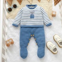 Baby Jungen Stricken Strampler Ein Stück Cartoon Bär Neugeborenen Mädchen Rundhals Overalls Playsuits 0-18m Kinder overalls Kleidung