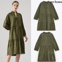 2024 Sommer neue Damen Hohl stickerei Langarm V-Ausschnitt kurzes Kleid geschichtet Spleißen Mini kleider