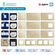 BSEED 1/2/3Gang Zigbee Touch Switch Part Glass Panel Smart Dimmer Curtain Switch DIY Part Zigbee Socket Parts With Neutral Line