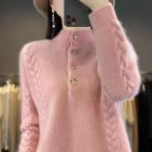 Sweter z kaszmiru damski 2023 jesień/zima nowy, dzianinowy sweter z półwysokim kołnierzem 100% wełna luźna koreańska moda luksusowy top