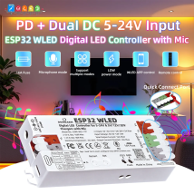 DOMRAEM PD ESP32 WLED Digital LED Controller with Microphone Dual Power Input USB-C PD& DC5-24V for WS281x  APA102 SK6812 etc.