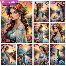 Momoart 5d DIY Frau Diamant Malerei Sonnen untergang Neuankömmling Mosaik Porträt Stickerei See Blume Dekor für zu Hause