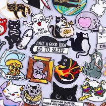 Schwarze Katze gestickte Patches für Kleidung thermo klebende Patches Cartoon Tiere Patch DIY Eisen auf Patch auf Kleidung niedlichen Abzeichen