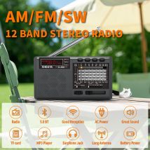 XHDATA D-368 Radio FM BT portatile AM FM SW 12 bande ricevitore radio stereo tasca wireless lettore MP3 USB TF compatibile con Bluetooth