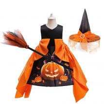 Halloween Mädchen Satin Kürbis Kleid Mädchen Schwarz Große Schleife Kleine Kinder Kostüm Karneval Kürbis Cosplay Ärmelloses Kleid ASQ03