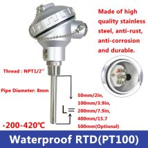 Stainless Steel -200~420mm RTD PT100 Temperature Sensor Probe 1/2 Thread Thermocouple Terminal Head  for Temperature sensor