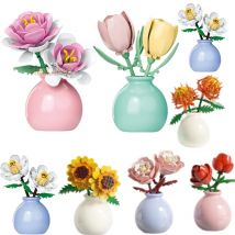 FAI DA TE MOC Bouquet di Fiori Rosa Girasole Piante grasse Bonsai Vaso Giardini Romantici Building Blocks Modello Mattoni Per Bambini Set Kit Giocattoli