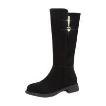 2024 New Women Warm Plush Snow Boots Snow Casual Flat All-match Cotton Fashion Side Zipper Winter Shoes Thigh High Boot Black