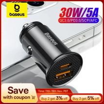 Baseus 30W caricabatteria da auto USB Quick Charge 4.0 3.0 FCP SCP USB PD per Xiaomi iPhone16 15 14 Pro Max caricabatteria da auto a ricarica rapida
