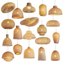 Modern Natural Rattan Wicker Chandelier Bamboo  Lampshade Lantern Pendant Lamp Dining Room Restaurant Hanging E27 Light Fixtures