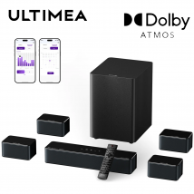 ULTIMEA Soundbar 7.1Ch z Dolby Atmos, Sterowanie przez Aplikację, System Dźwięku Przestrzennego do Telewizora, 4 Przewodowe Głośniki Surround, Soundbar do Telewizora