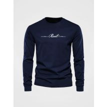 Men's 100% pure cotton loose and comfortable casual sports reset letter printed round neck long sleeved T-shirt top