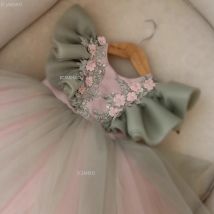 Girls Birthday Princess Dress Children New Party Gown with Flutter Sleeves for Kids Celebration Pageant Formal Evening Wear